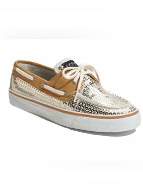 Sperry Topsider Sequin Boat Shoe w/ Leather Accents Women’s Size 6 1/2